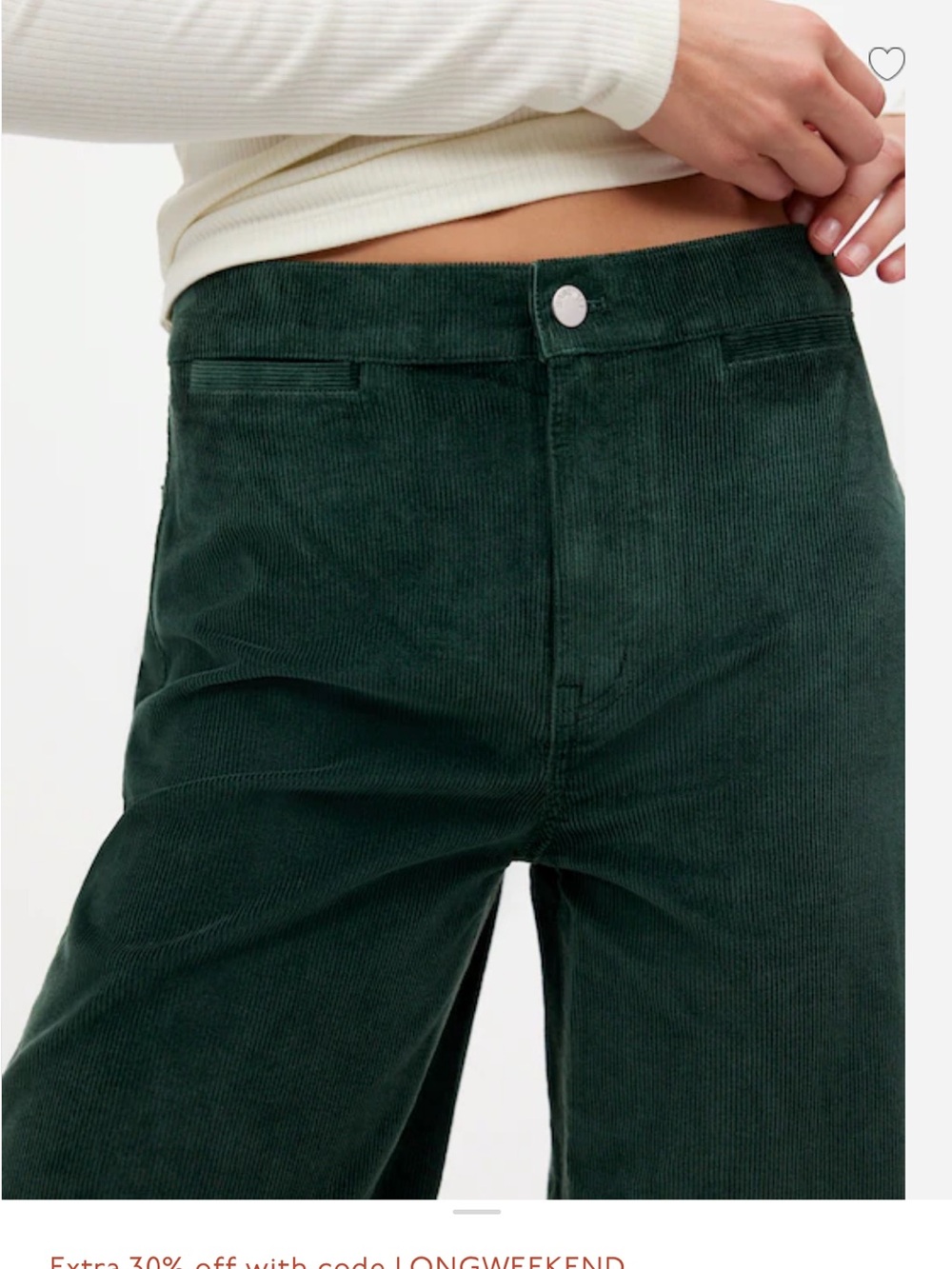 Madewell Emmet Wide Leg Corduroy Dark Green Pants, Welt Pocket edition - Picture 2 of 9